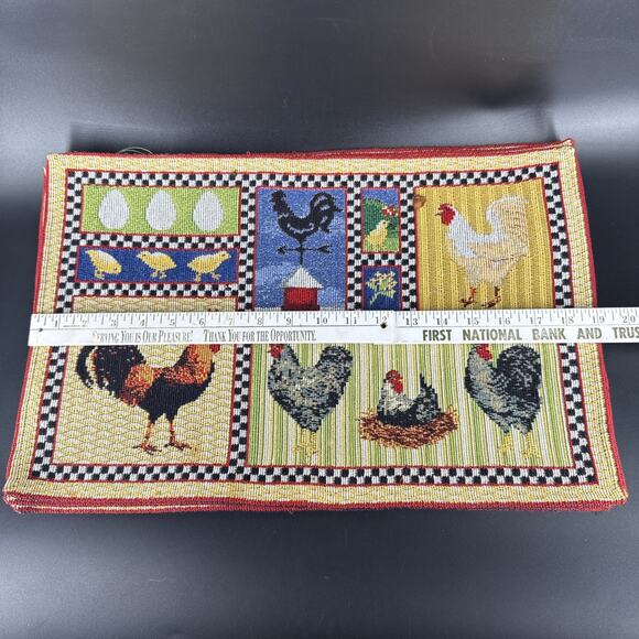 Colorful Block Art Chicken Rooster Woven Tapestry Placemats Farmhouse Set of 6 - Picture 3 of 7
